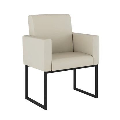 Poltrona Cadeira Decorativa para Recepção, Base de Ferro Preto