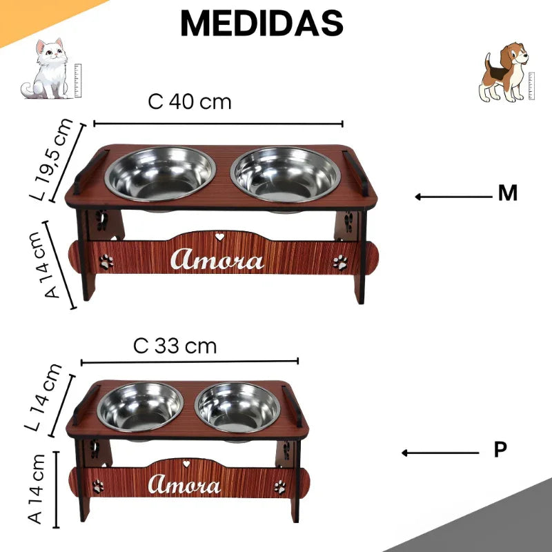 Comedouro Inclinável Personalizado para Cães e Gatos com Potes de Inox e Tampas