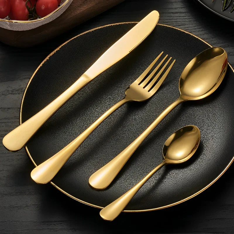 Kit 24 Talheres Dourados em Aço Inoxidável 416