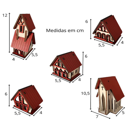 Vila Natalina, Cenário de Enfeite de Natal com 5 Peças