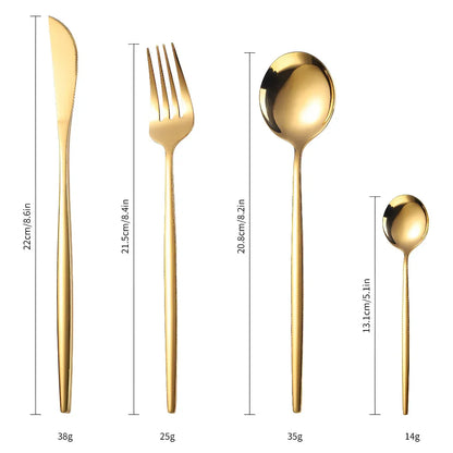 Kit 24 Talheres Dourados em Aço Inoxidável 416