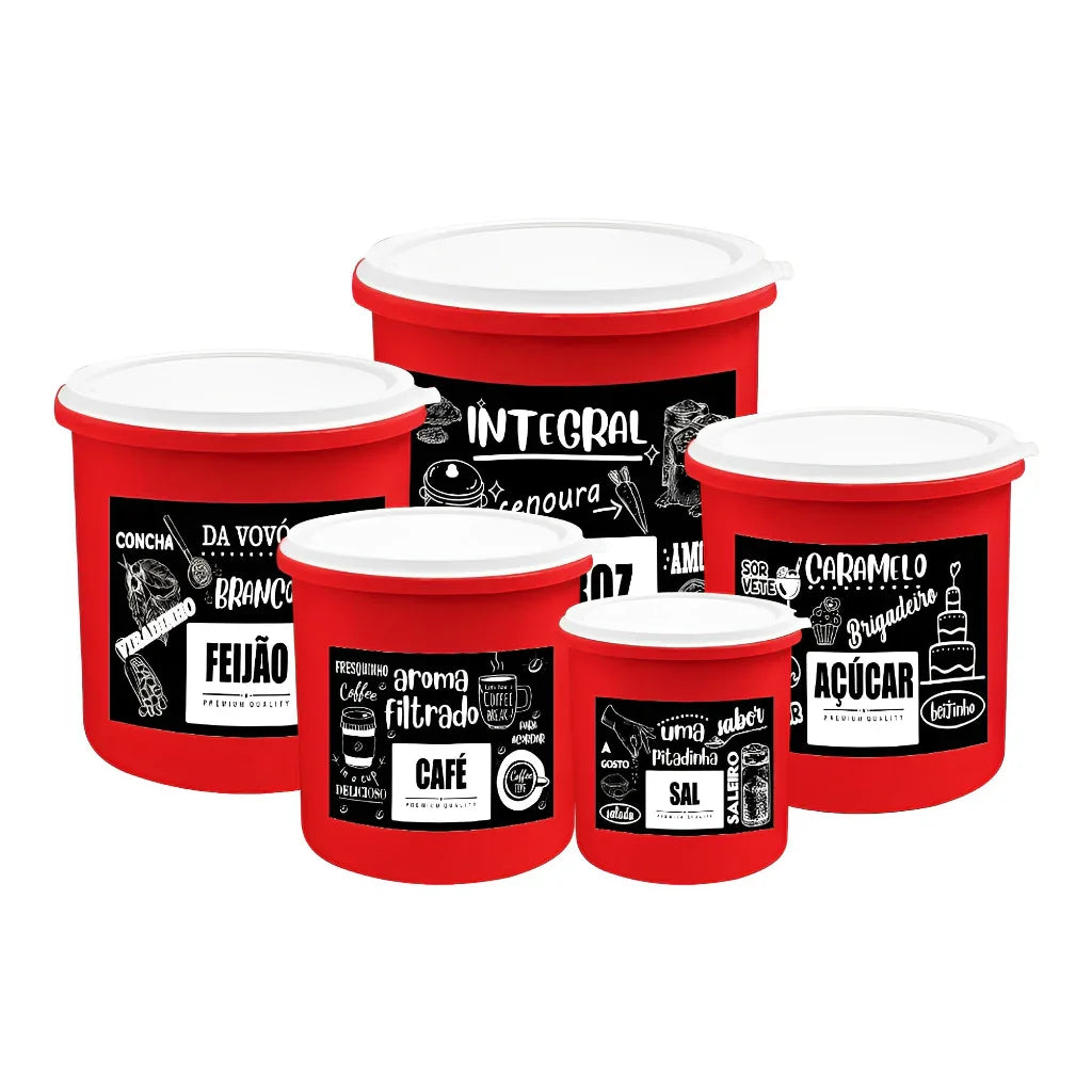 Kit 5 Potes de Plástico para Cozinha
