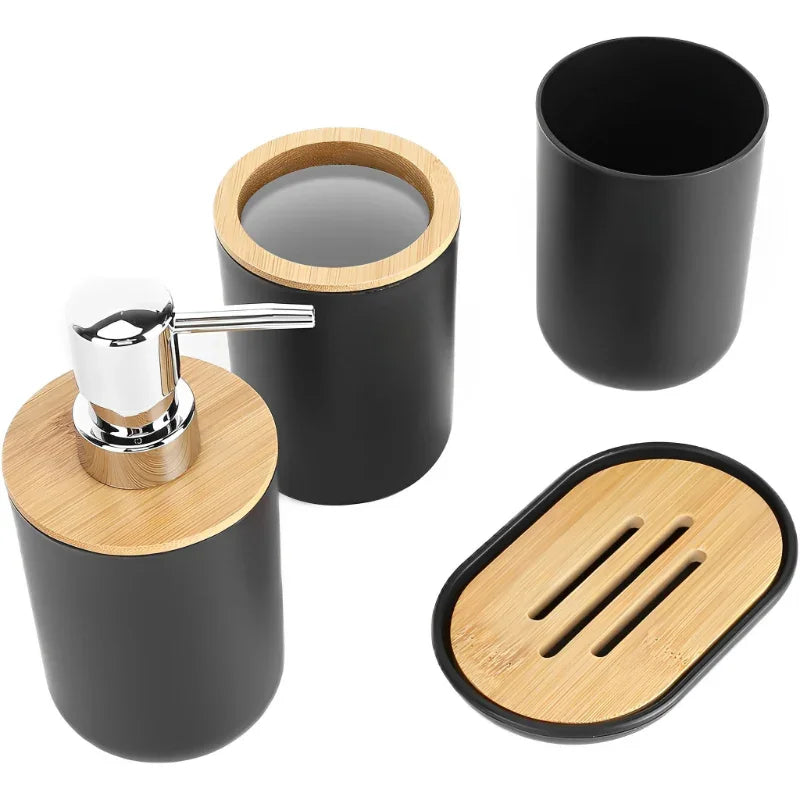 Conjunto de 4 Peças para Banheiro Feito de Bambu e Plástico