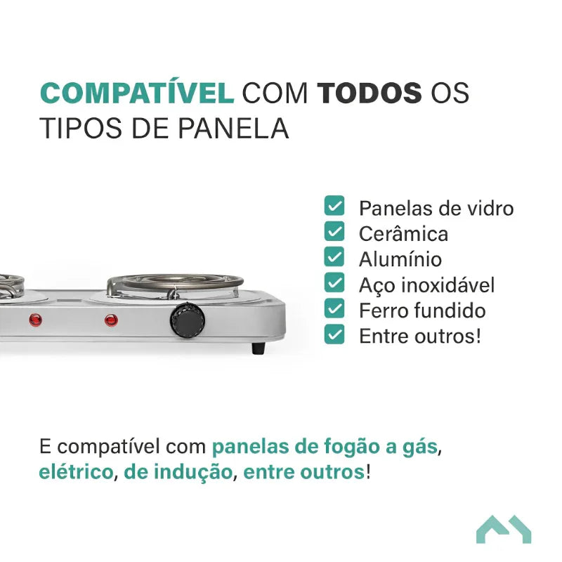 Fogão Portátil de Indução 2 Bocas para Camping e Viagem 220V