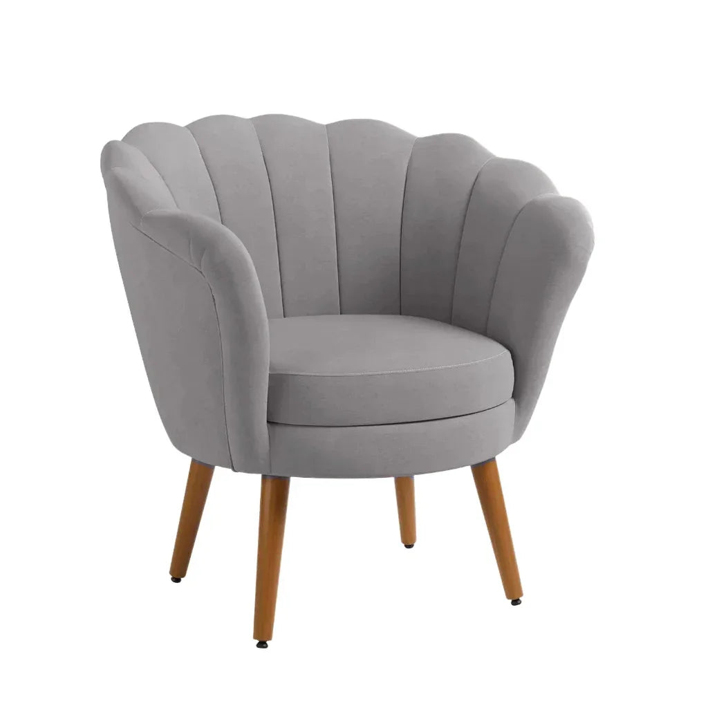 Poltrona Decorativa Petala Pés Palito Veludo Cinza Claro