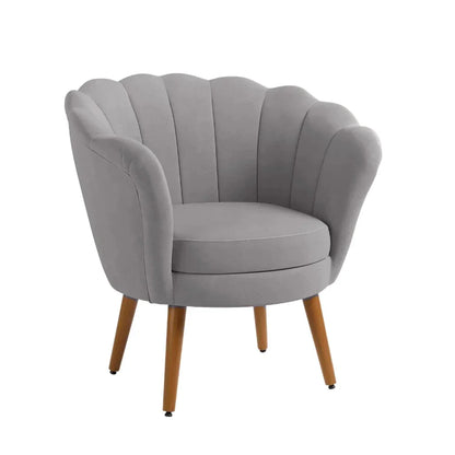Poltrona Decorativa Petala Pés Palito Veludo Cinza Claro