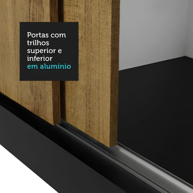 Guarda Roupa Casal com 3 Portas de Correr com Espelho