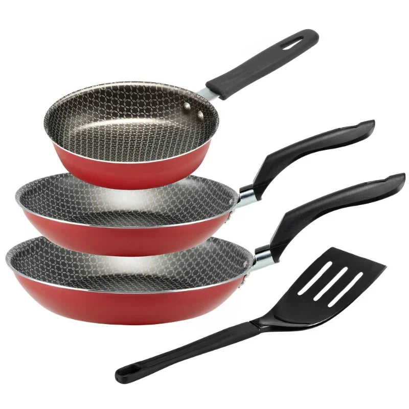 Kit Jogo de Frigideiras 3 Peças Antiaderente Teflon 6 Camadas Desenhada Rouge com Espátula