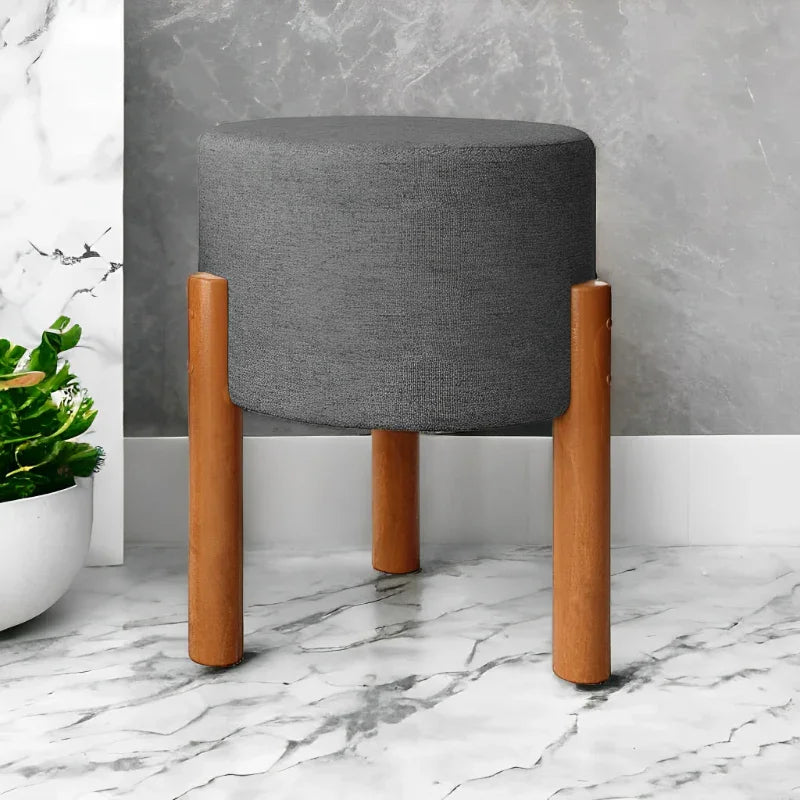 Puff Thor Decorativo Redondo com Pés de Madeira Maciça