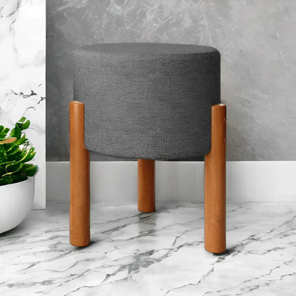 Puff Thor Decorativo Redondo com Pés de Madeira Maciça