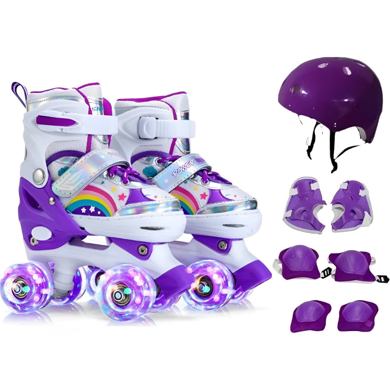 Kit Patins Infantil com Rodas Ajustáveis, Acessórios de Proteção e Led nas Rodinhas