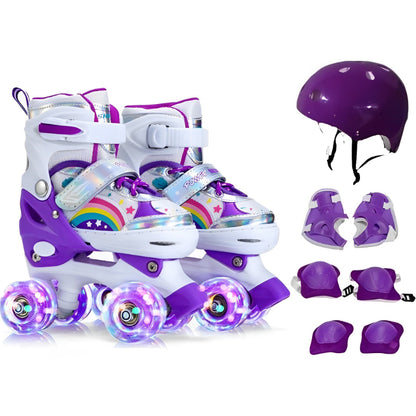 Kit Patins Infantil com Rodas Ajustáveis, Acessórios de Proteção e Led nas Rodinhas