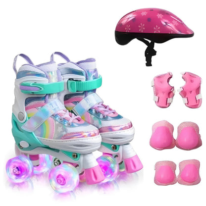 Kit Patins Infantil com Rodas Ajustáveis, Acessórios de Proteção e Led nas Rodinhas