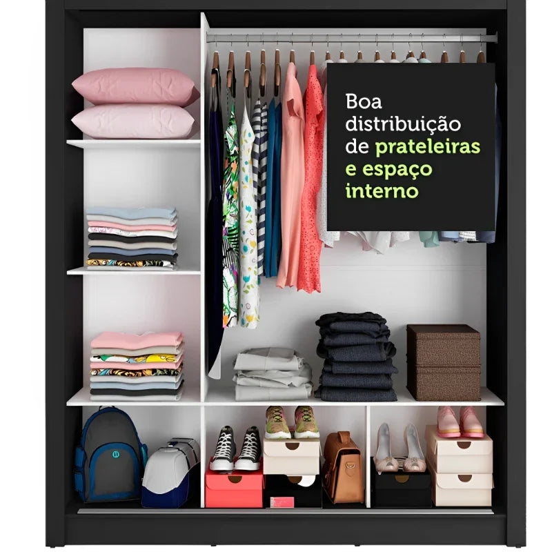 Guarda Roupa Casal com 3 Portas de Correr com Espelho