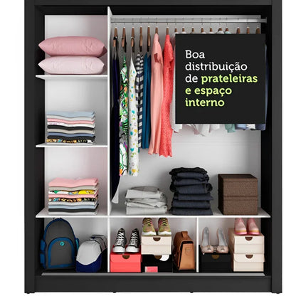 Guarda Roupa Casal com 3 Portas de Correr com Espelho