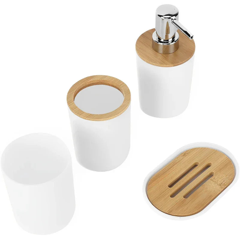 Conjunto de 4 Peças para Banheiro Feito de Bambu e Plástico