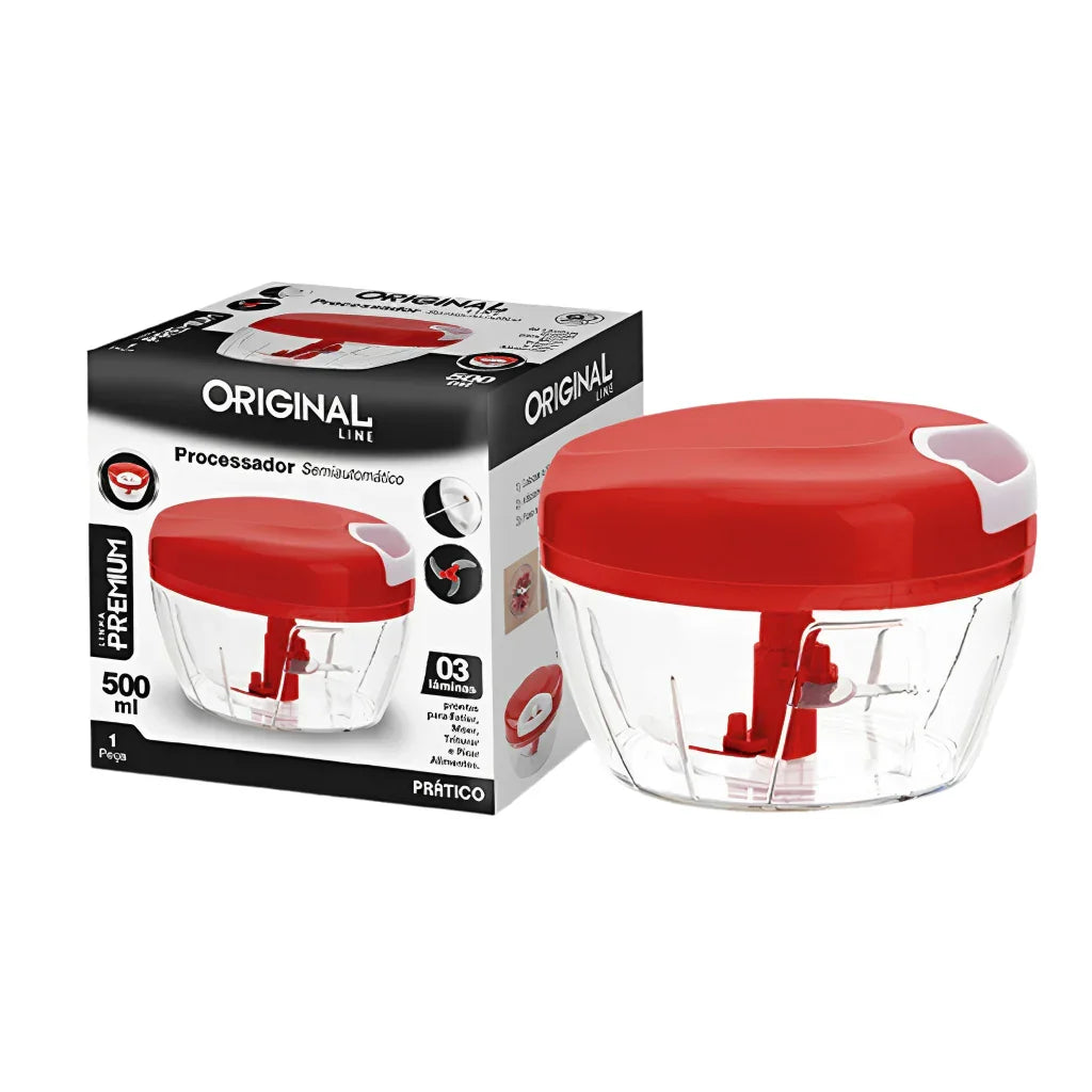 Mini Processador Manual de Alimentos com 3 Lâminas
