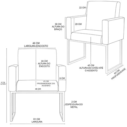 Poltrona Cadeira Decorativa para Recepção, Base de Ferro Preto