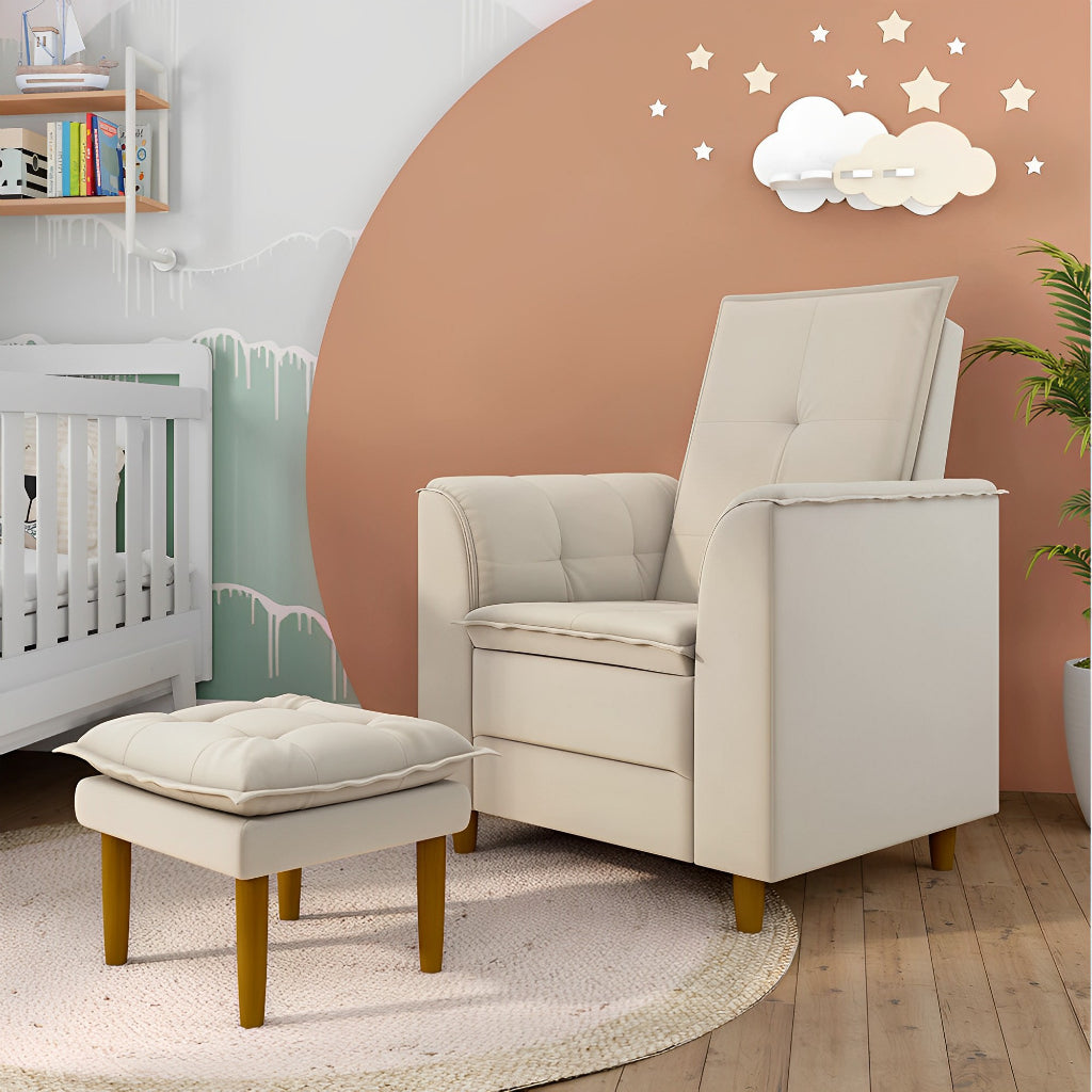 Poltrona de Amamentação com Puff em Suede Bege