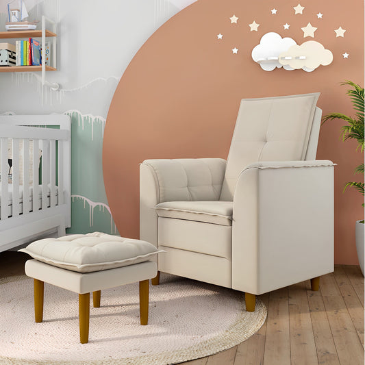 Poltrona de Amamentação com Puff em Suede Bege