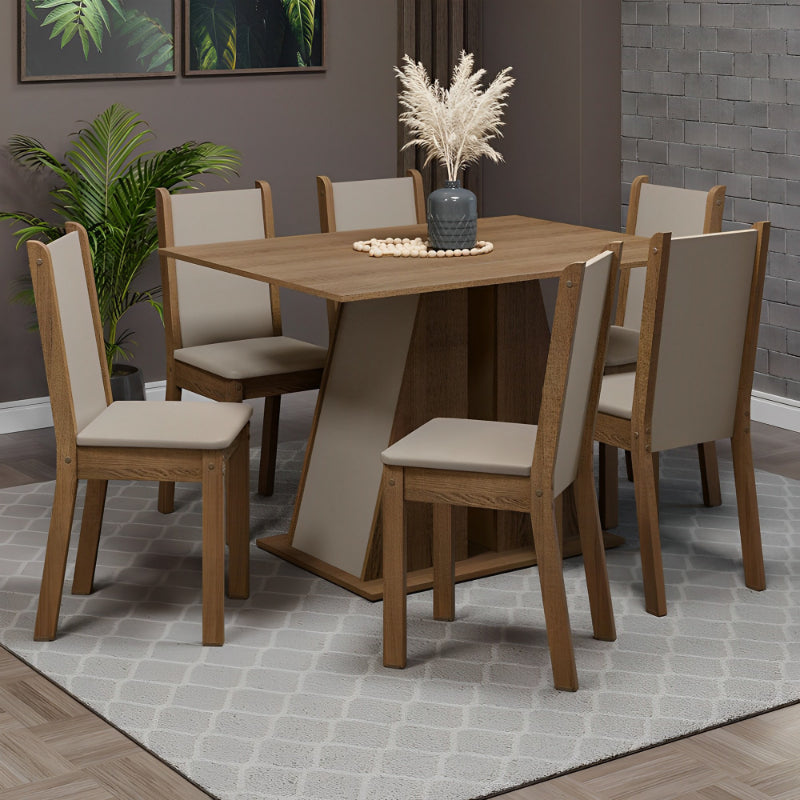 Conjunto Sala de Jantar, Mesa Tampo de Madeira com 6 Cadeiras