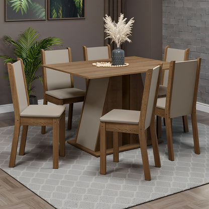 Conjunto Sala de Jantar, Mesa Tampo de Madeira com 6 Cadeiras