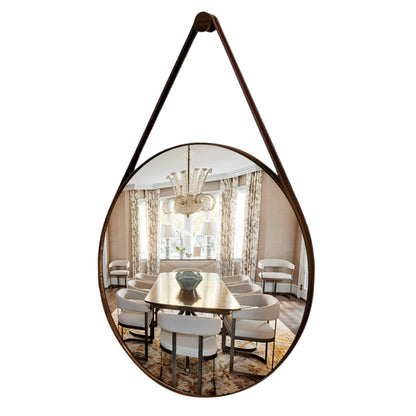 Espelho Redondo Decorativo com Alça de Couro Adnet, 60/50 cm para Parede