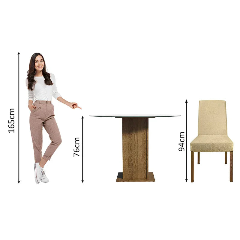 Conjunto Sala de Jantar, Mesa Tampo de Vidro Redondo com 4 Cadeiras