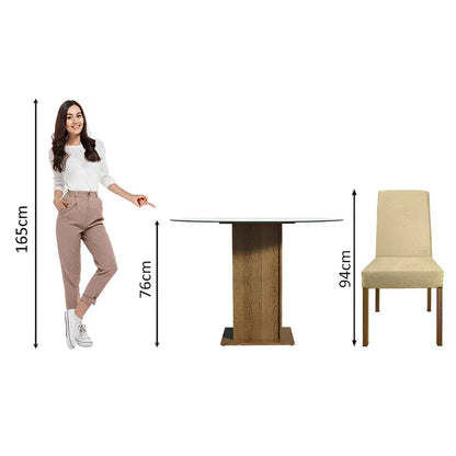 Conjunto Sala de Jantar, Mesa Tampo de Vidro Redondo com 4 Cadeiras