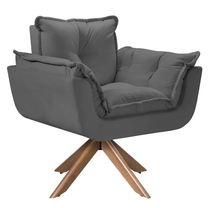 Poltrona Decorativa Opala Giratória Luxuosa, Tecidos em Linho e Veludo