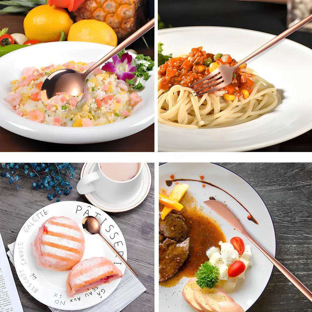 Kit 24 Talheres Dourados em Aço Inoxidável 416