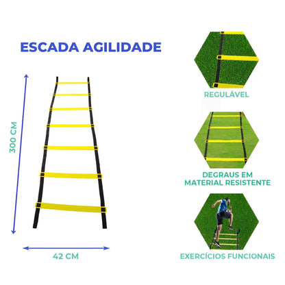 Kit Funcional de Agilidade com 5 Chapéus, 5 Cones e Escada