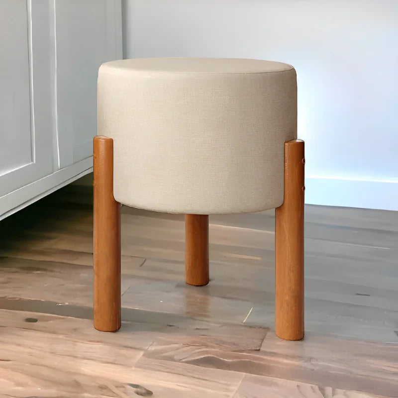 Puff Thor Decorativo Redondo com Pés de Madeira Maciça