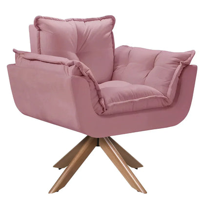 Poltrona Decorativa Opala Giratória Luxuosa, Tecidos em Linho e Veludo