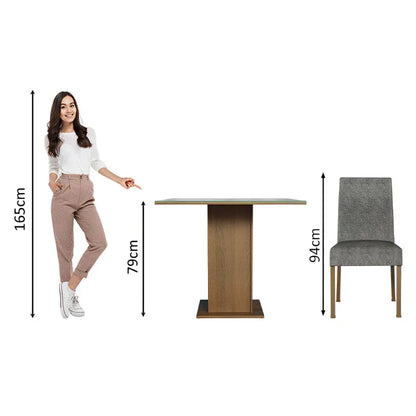 Conjunto Sala de Jantar, Mesa com Tampo de Vidro e 4 Cadeiras