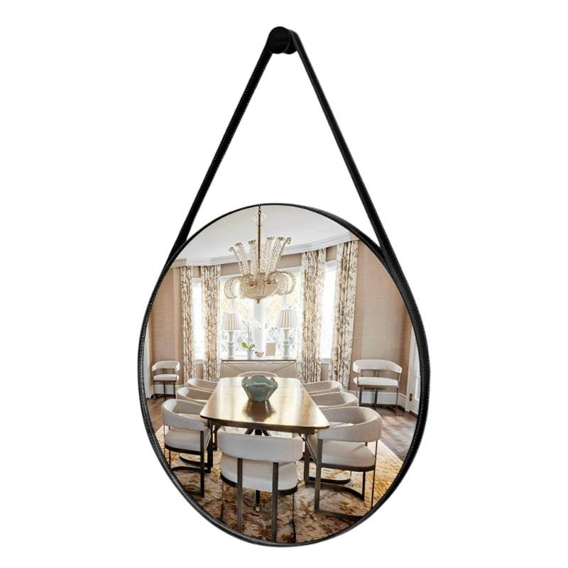 Espelho Redondo Decorativo com Alça de Couro Adnet, 60/50 cm para Parede