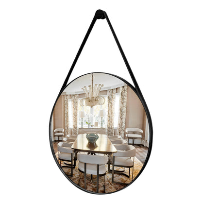 Espelho Redondo Decorativo com Alça de Couro Adnet, 60/50 cm para Parede