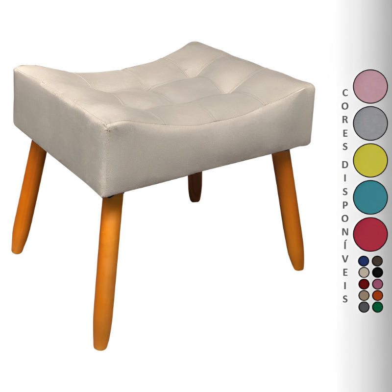 Puff Requinte Retangular com Pés Palito e Acabamento em Suede