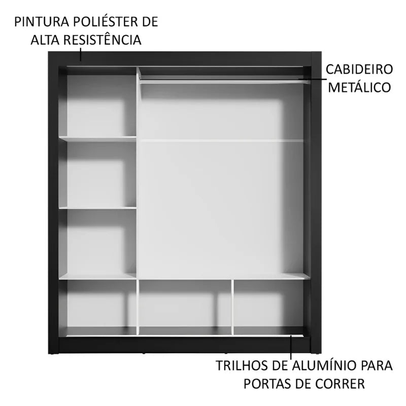 Guarda Roupa Casal com 3 Portas de Correr com Espelho