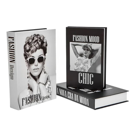 Kit com 3 Livros Falsos para Decoração e Armazenamento de Objetos
