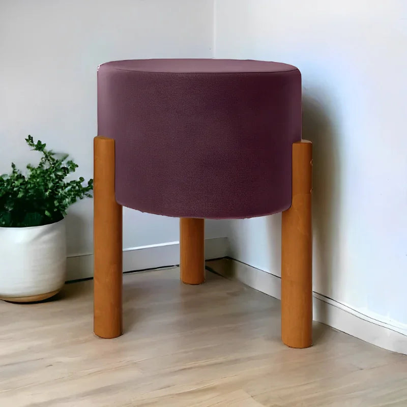 Puff Thor Decorativo Redondo com Pés de Madeira Maciça