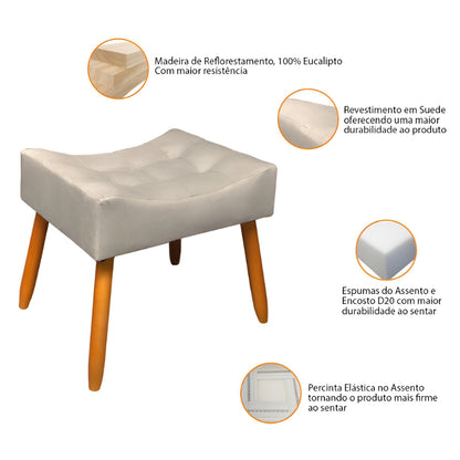 Puff Requinte Retangular com Pés Palito e Acabamento em Suede